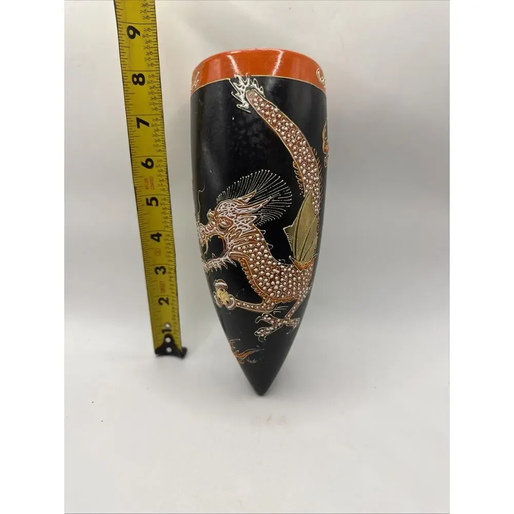 Set Of 2 Hand Painted Dragon Wall Vases Japan # 2748 *